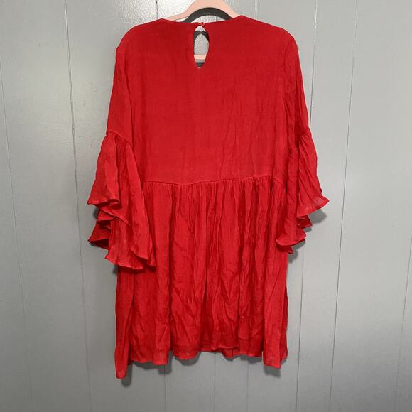 Umgee + Red Floral Embroidered Babydoll Flowy Boho Western Mini Dress 1XL - Picture 6 of 9